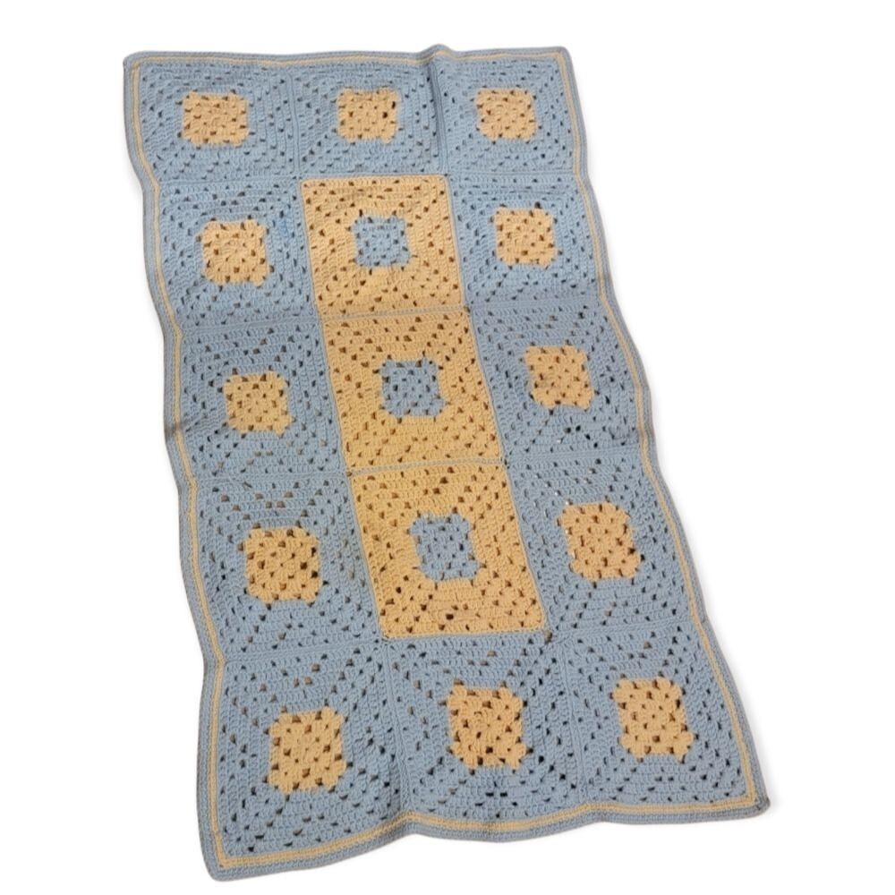 Vintage Granny Knitted Crochet Afghan Throw baby Blanket Handmade Pastel Color